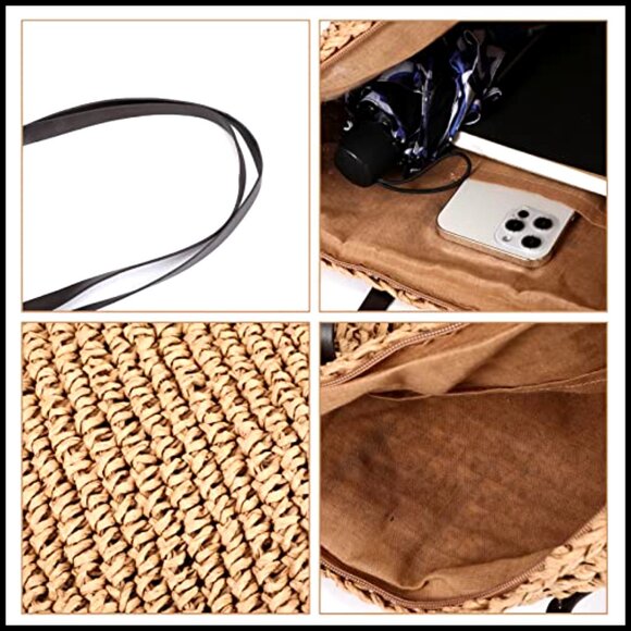 Straw Tote and Sun Hat Set Woven Beach Bag Foldable Hat Vacation Travel main image 7